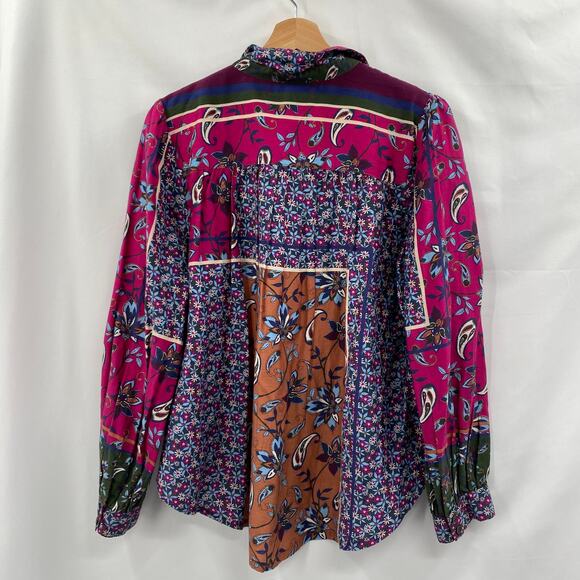 Xirena S Kiera Patchwork Silk Cotton Blend Top Blouse - Picture 5 of 6